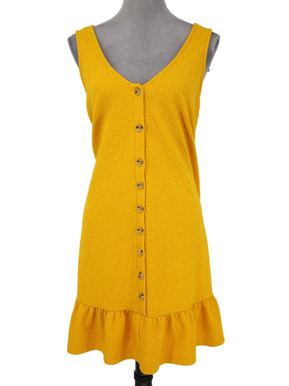 ModCloth Dress Plus Size 1X Yellow Gold Stretch Knit Textured Ruffle Hem Tank